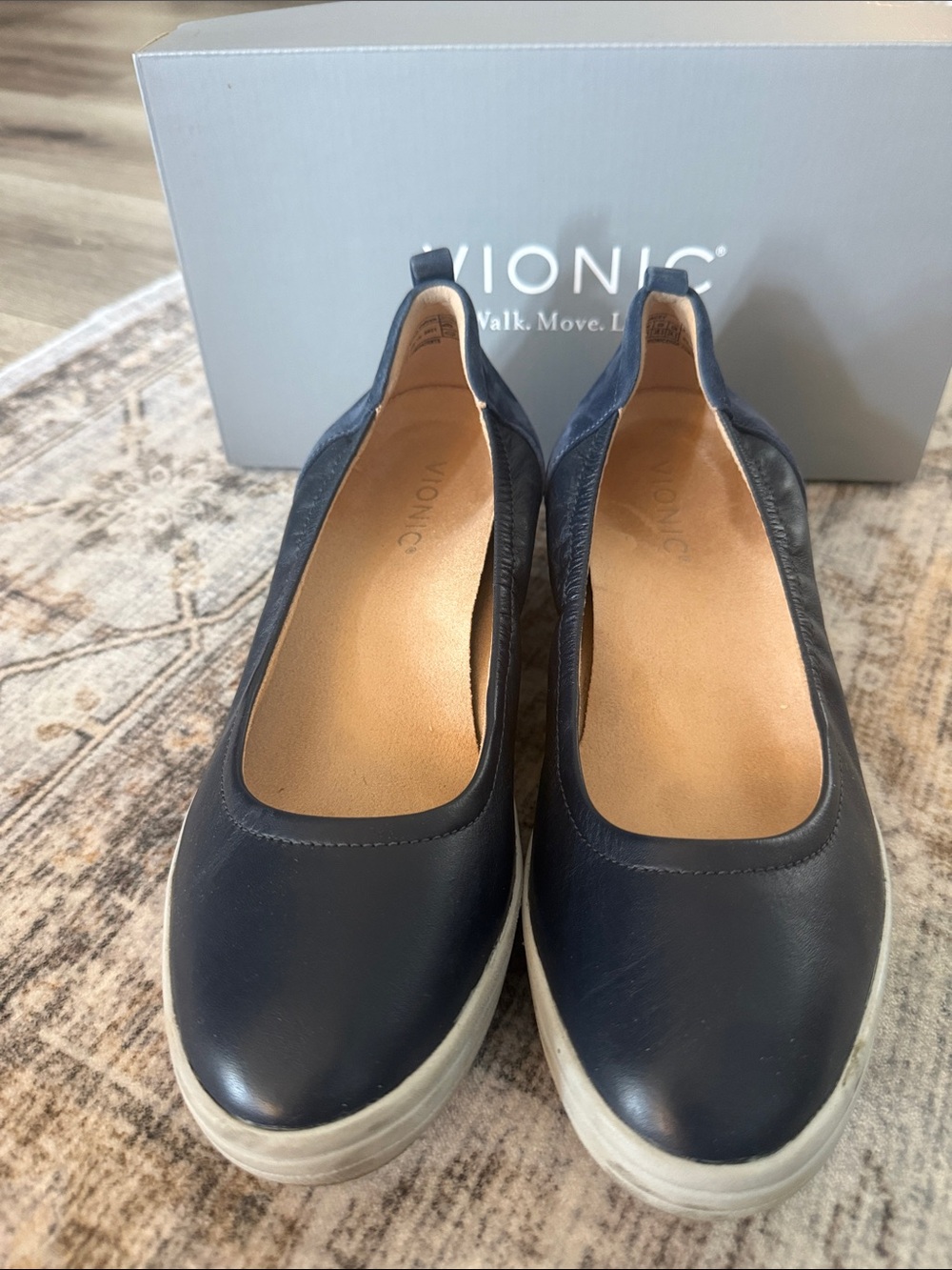 Vionic Navy Leather Slip-On Flats with White Platform